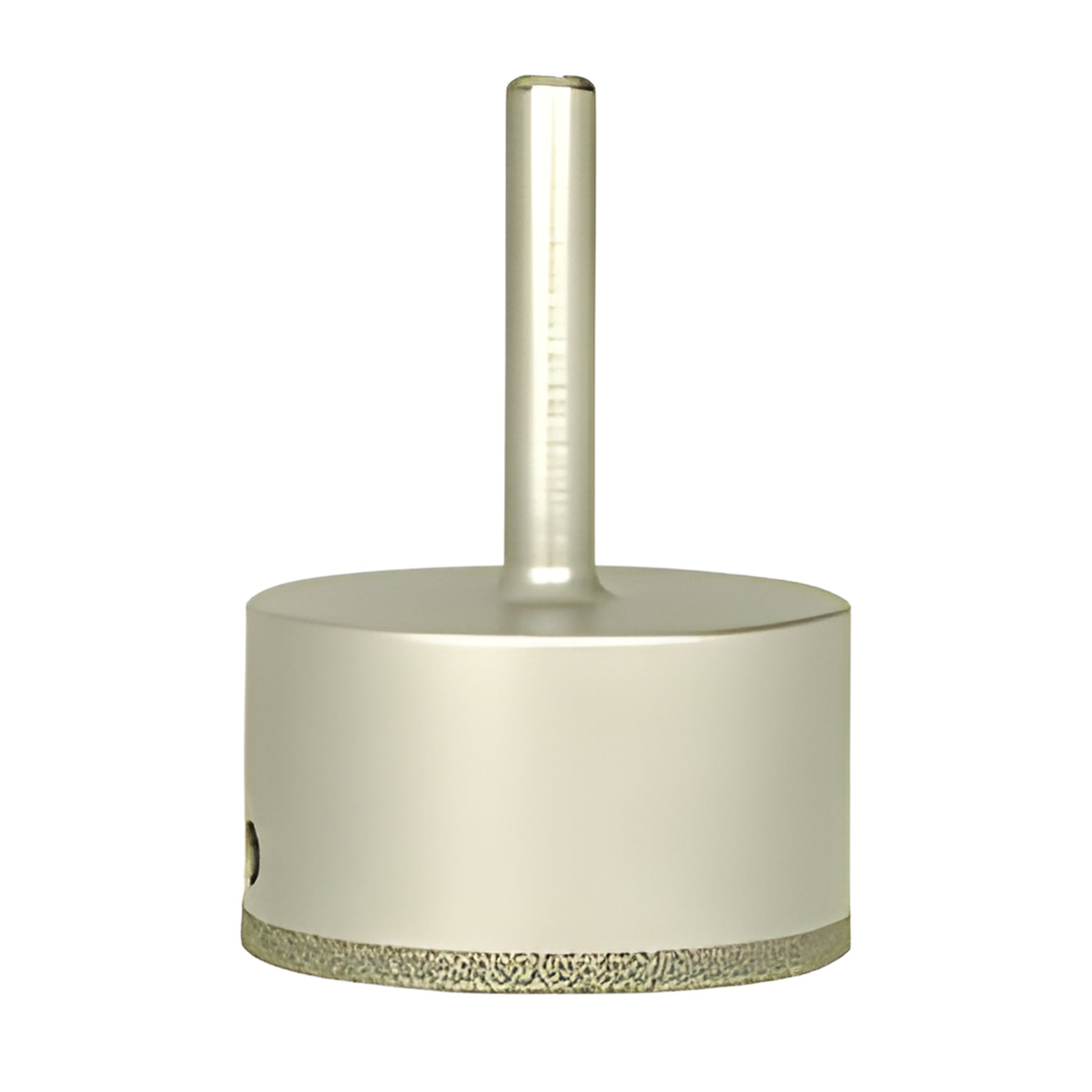 EDD212 2-1/2" diamond-plated hole saw with continuous rim and 3/8" shank for glass and tile drilling.