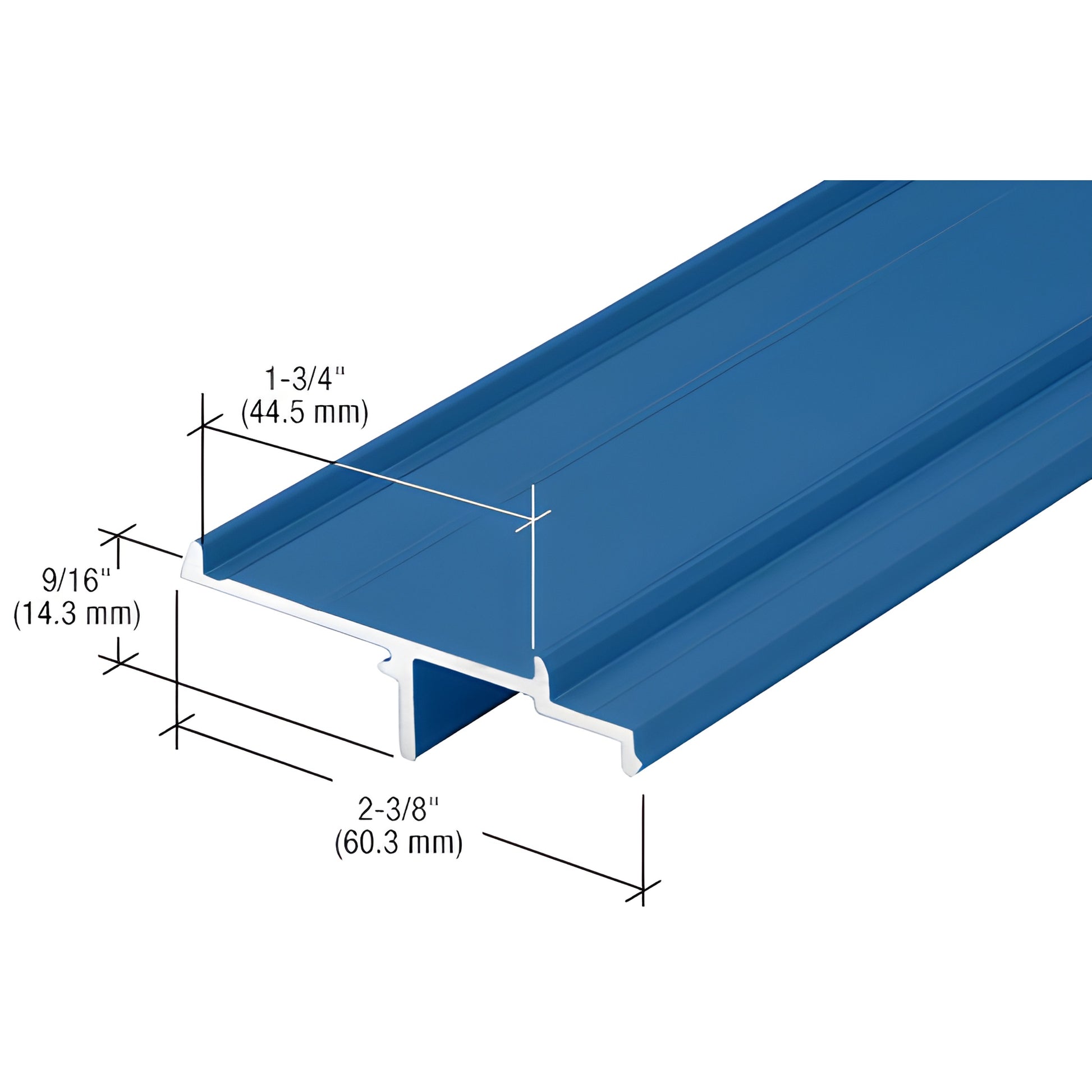 Blue 6063 T5 architectural aluminum extrusion profile (SKU 1G14771), sectional view with 44.5 14.3 60.3 mm dimensions