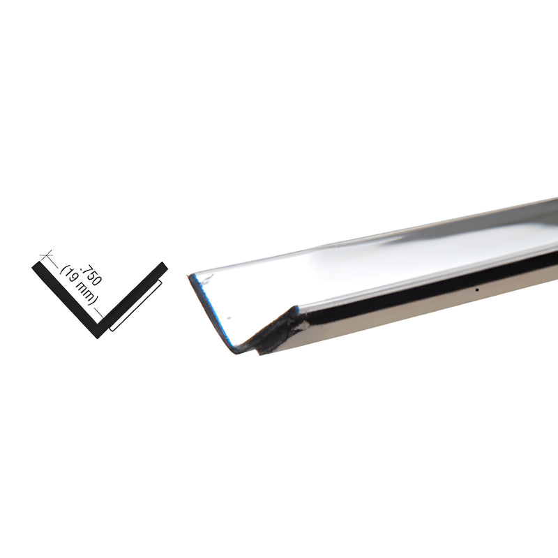Chrome reflective inside-angle mirror trim PRT375CH, 3/4 in face, 96 in length, includes foam tape.