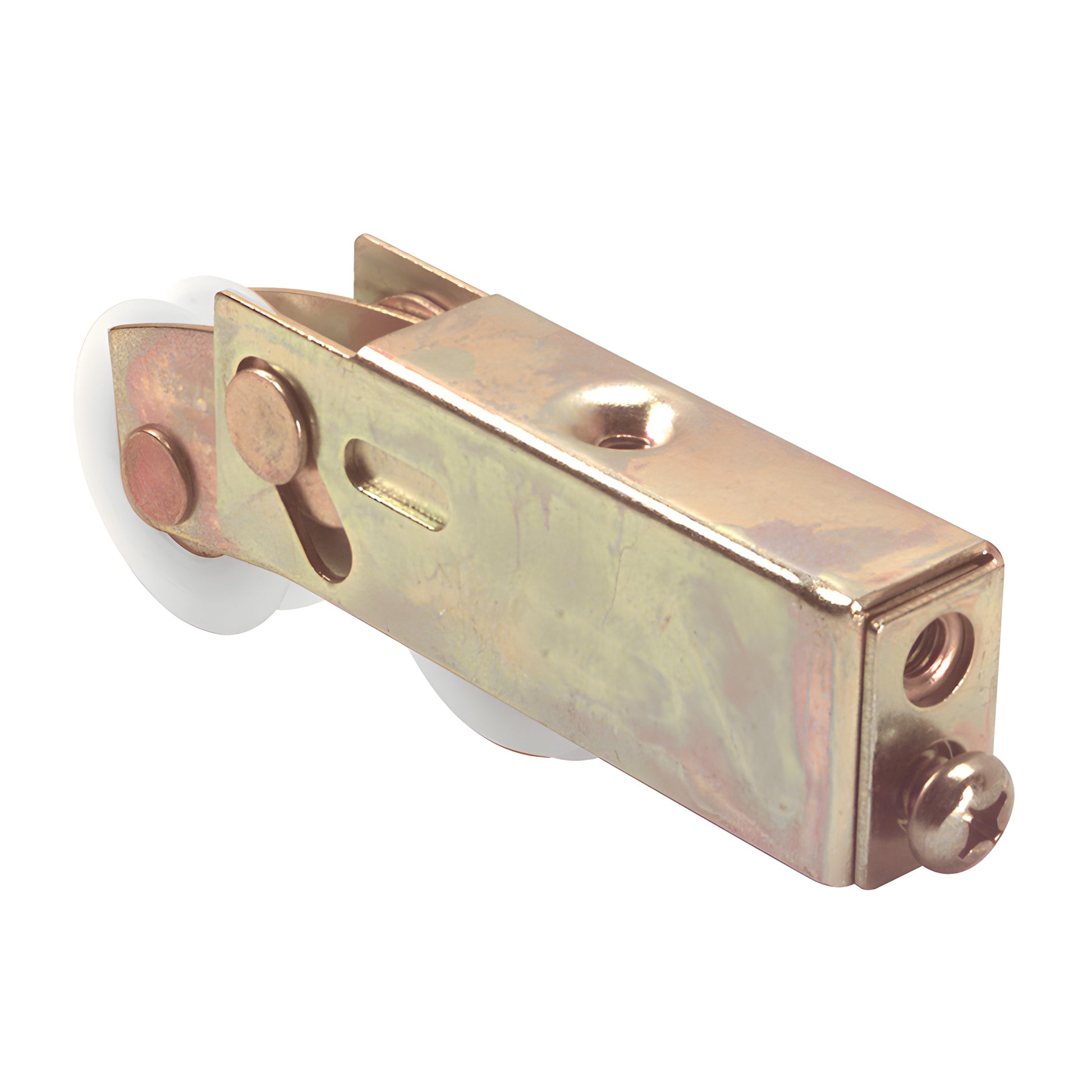 D1739 adjustable steel tandem roller assembly with white nylon concave wheels for sliding glass patio doors.