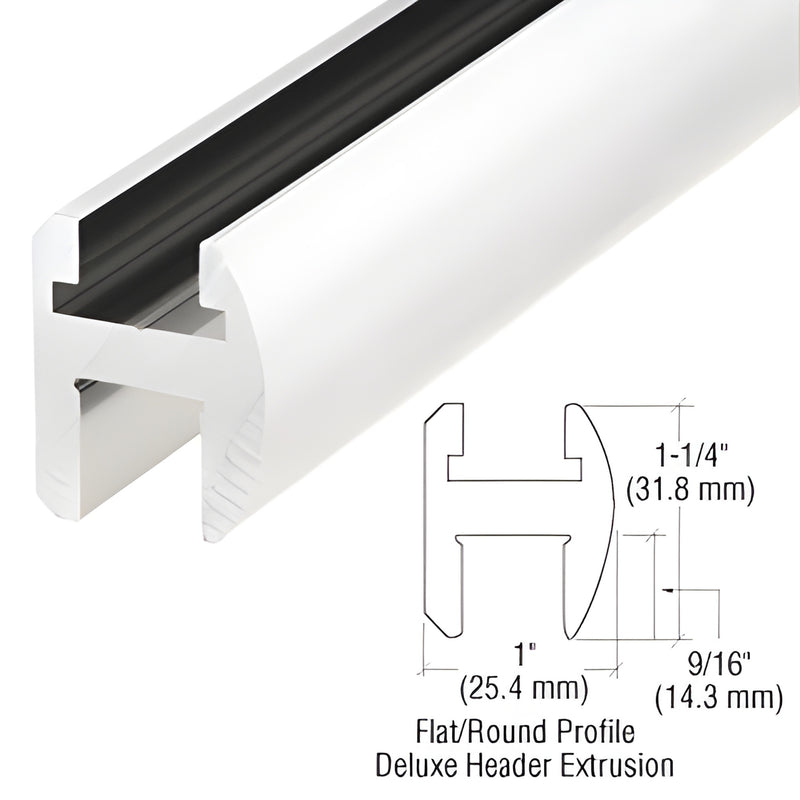 SDH980BA aluminum deluxe header extrusion, brite anodized, flat/round profile for 1/2in (12mm) glass