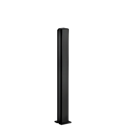 Matte black aluminum 18in square center partition post with base, full-length glazing channels for 1/4in glass.