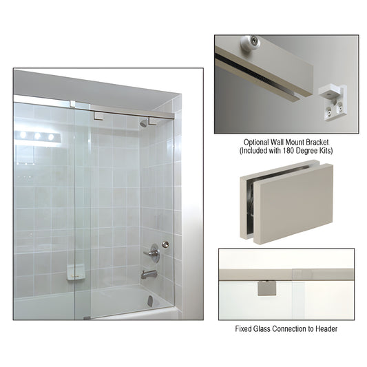 CRL Cabo CABS84BN 84 in brushed nickel concealed-top roller, soft-close sliding glass shower door system with aluminum header