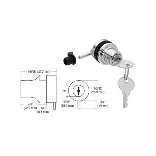CRL Chrome Keyed Alike Thru-Glass Plunger Lock for secure glass cabinet protection.