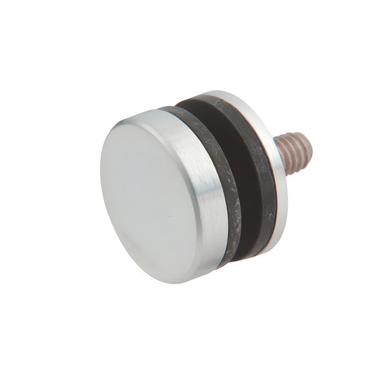 Brushed stainless steel replacement cap and washer kit (F40SKBS) with rubber spacers and threaded stud for glass door pulls.