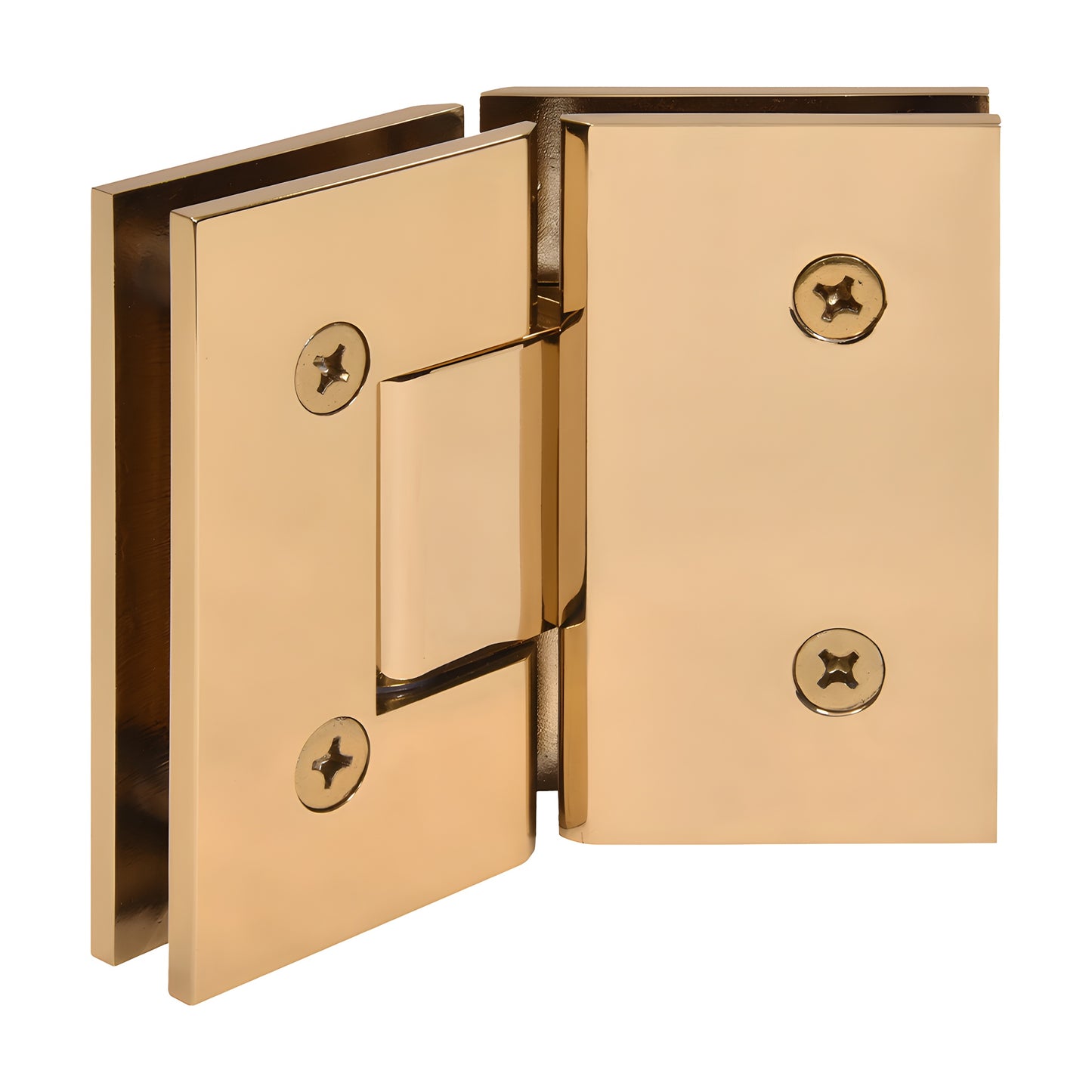 French gold brass glass-to-glass shower hinge (Vienna series), 135 square-profile, fits 3/8-1/2" glass.