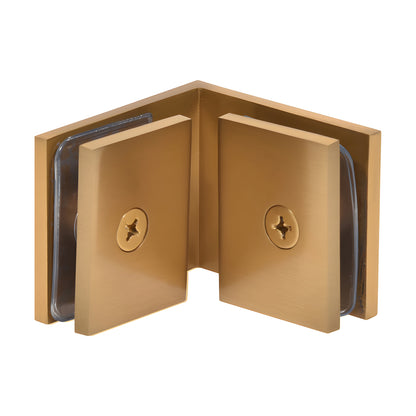 SGC90MG modern gold solid brass 90 glass-to-glass clamp, square corner, fits 3/8-1/2" tempered glass