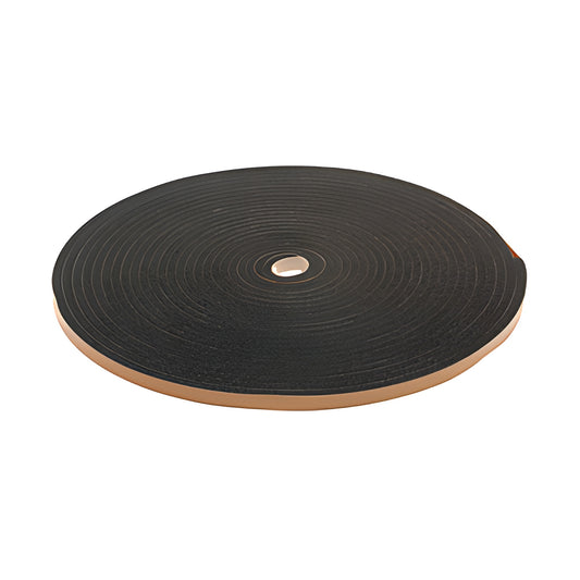 Roll of black CRL Sticker-Tite adhesive-backed closed-cell sponge rubber tape, 50 ft, 5/16" thick, 1/2" wide (SKU 1044022)