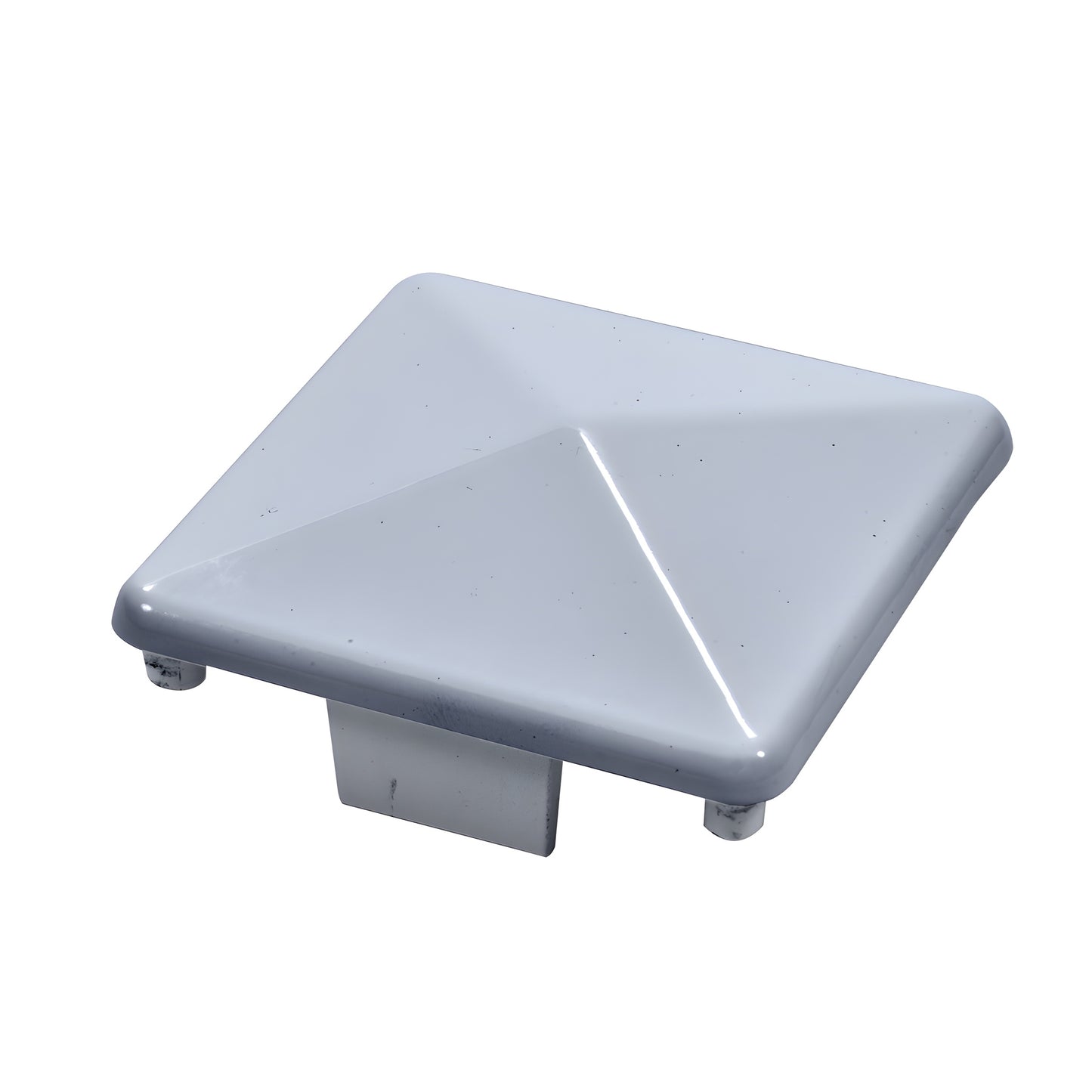 PC1HS silver metallic aluminum alloy pyramid-style glass railing post cap, notched base for CRL 1100 series.