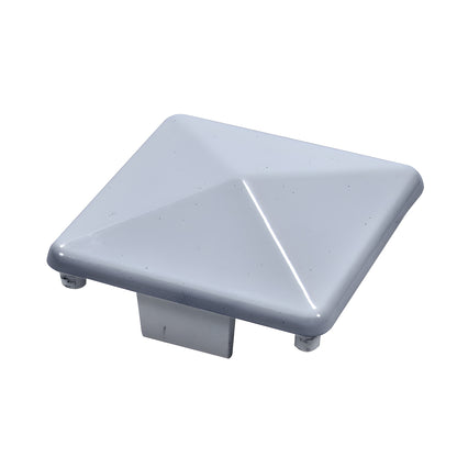 PC1HS silver metallic aluminum alloy pyramid-style glass railing post cap, notched base for CRL 1100 series.