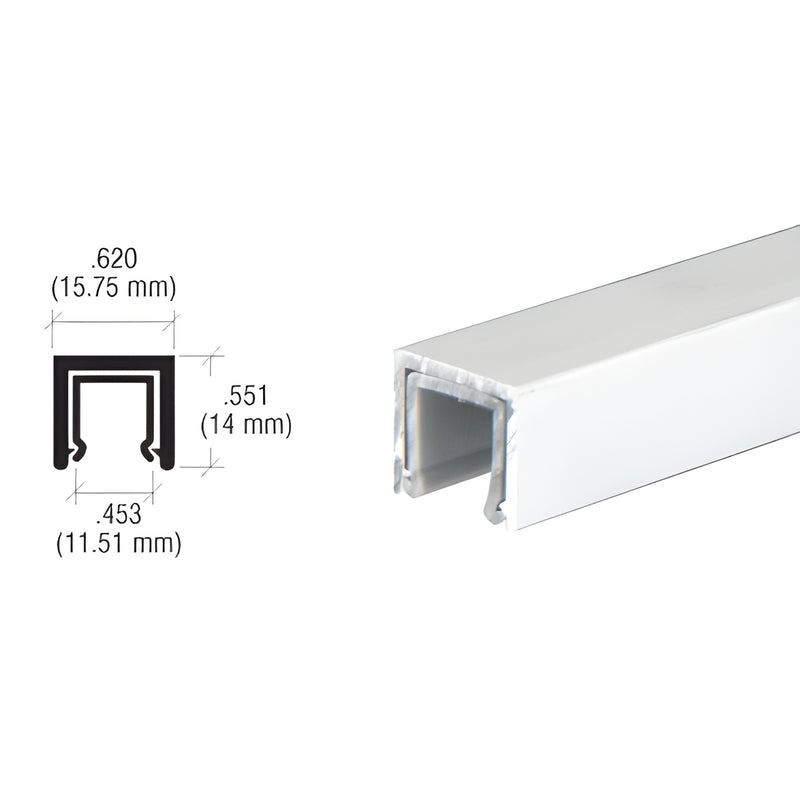 D611A satin anodized aluminum upper channel with noise reducing liner, U profile, 144 in long, 0.62 in wide.