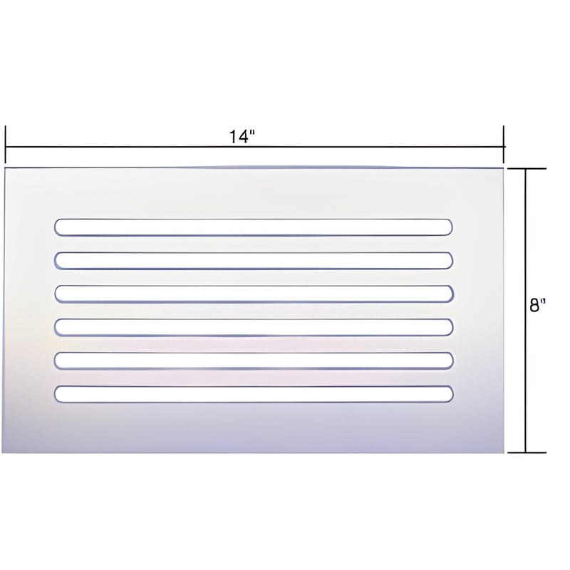 FMG1480 clear acrylic mirror grille 14" x 8" with horizontal 3/8" slots and beveled edges, reflective vent cover