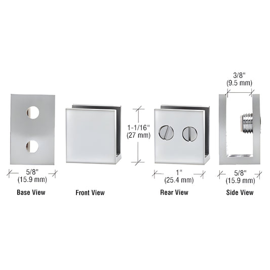 Polished chrome brass double set-screw glass clamp EH34, 1" 5/8" 1-1/16", fits 6-8mm (1/4-5/16") glass