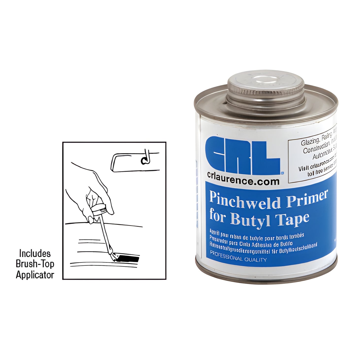Can of CRL Pinchweld Primer for Butyl Tape, 16 oz, brush-top applicator, SKU CRL1106