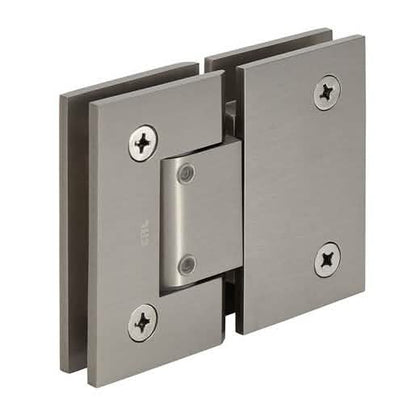 Brushed Nickel Geneva 380 Glass-to-Glass Hinge, 180° Adjustable for Sleek Shower Doors