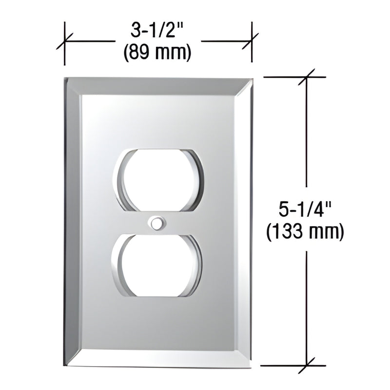 Clear beveled glass double duplex outlet plate GMP2C - 3-1/2" x 5-1/4", polished mirror finish.