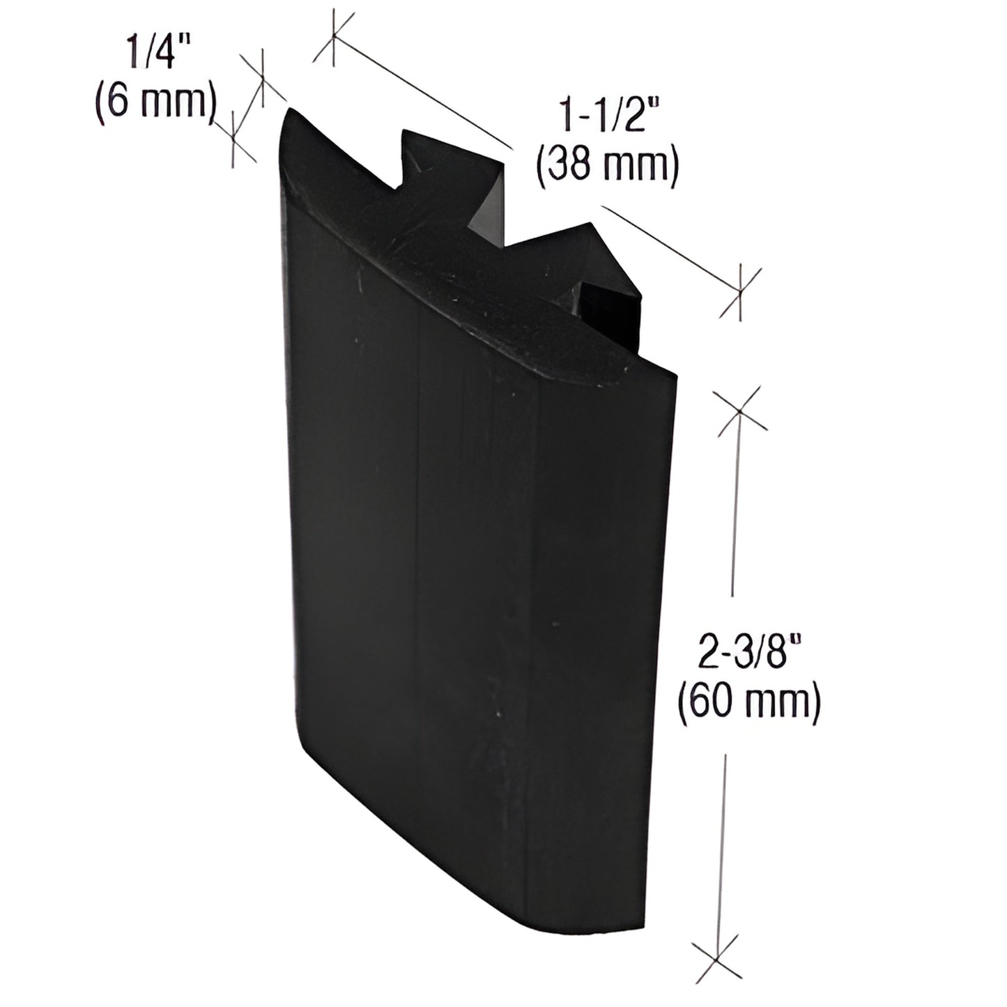 BP3 neoprene slotted Barpad - black snap-in pad for slotted aluminum/steel slats, approx 11 2" x 23 8" (38 60 mm)