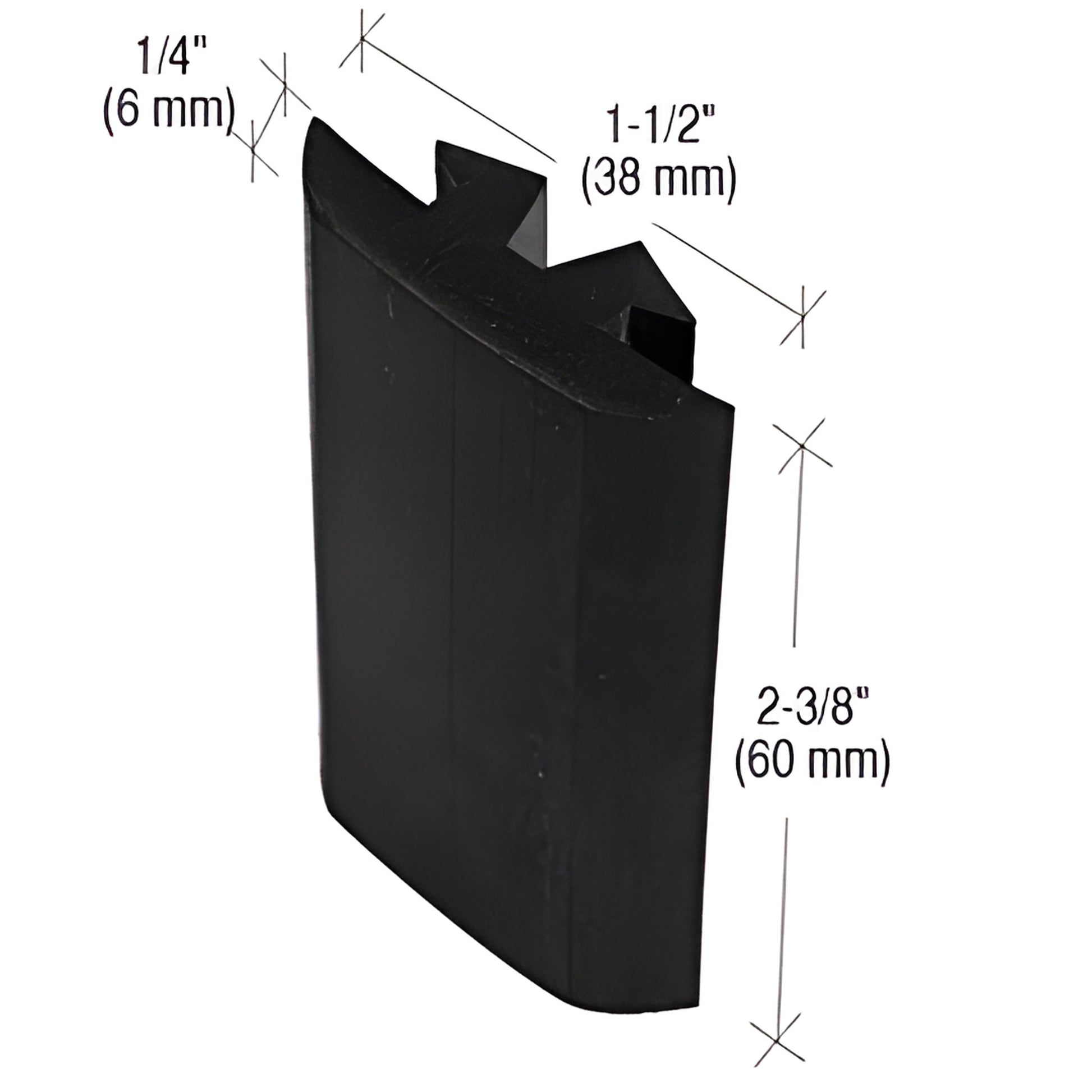 BP3 neoprene slotted Barpad - black snap-in pad for slotted aluminum/steel slats, approx 11 2" x 23 8" (38 60 mm)