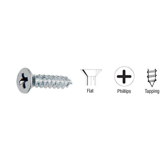 CRL #12 x 2" flat-head Phillips tapping screw, brushed stainless steel, pack of 100 (SKU 12X2FHPBS)