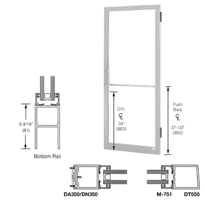 CRL-U.S. Aluminum 250 Series Narrow Stile Storefront Door 3'x7' Clear Anodized