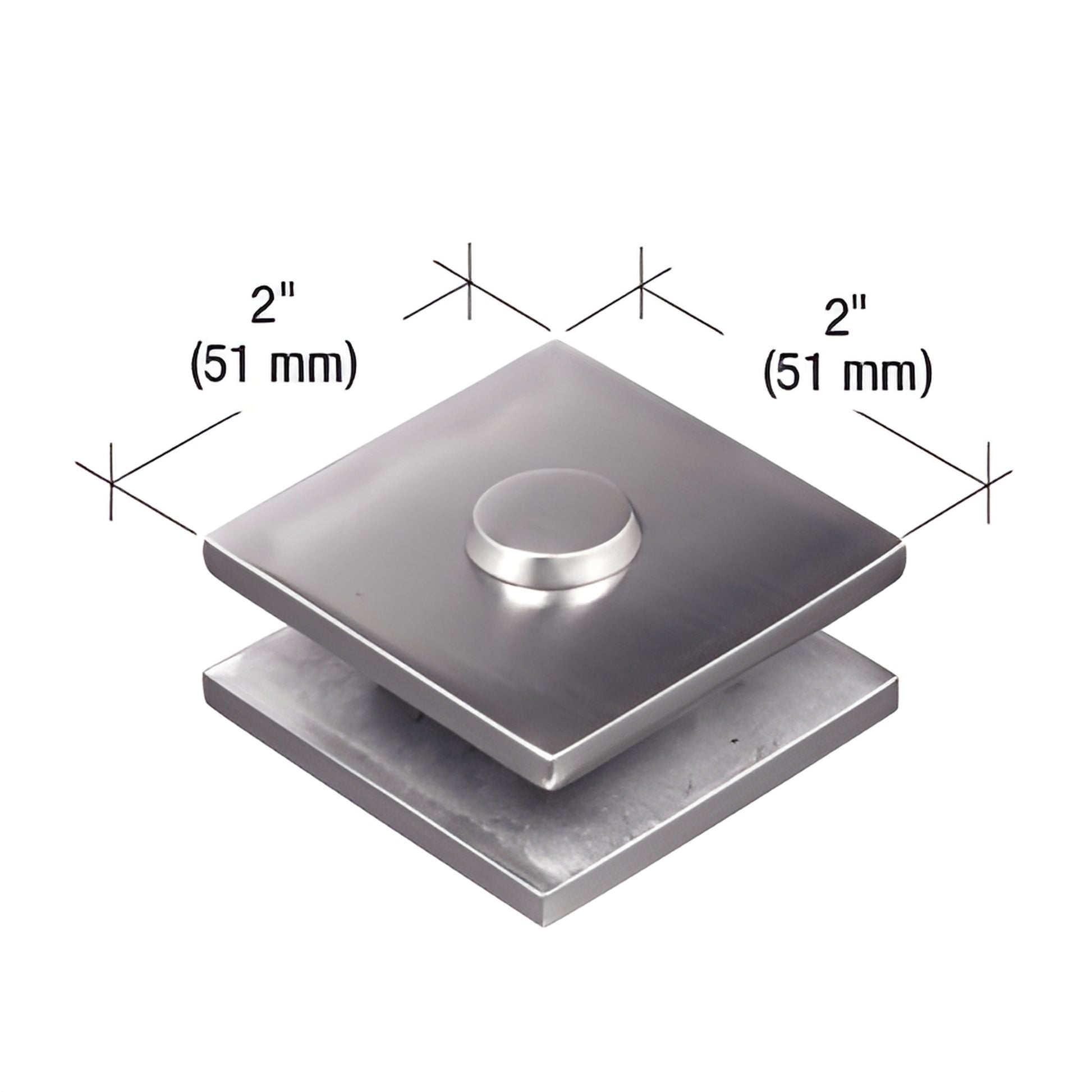 MFC11 2" square brushed stainless 180 mall-front clamp for 3/8-1/2" (10-12 mm) tempered glass