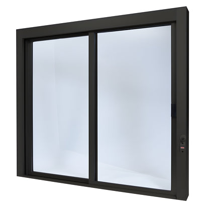 Duranodic bronze anodized aluminum self-closing sliding service window (SCDW48440XGDU) with 1/4" tempered glass, thumbturn lo