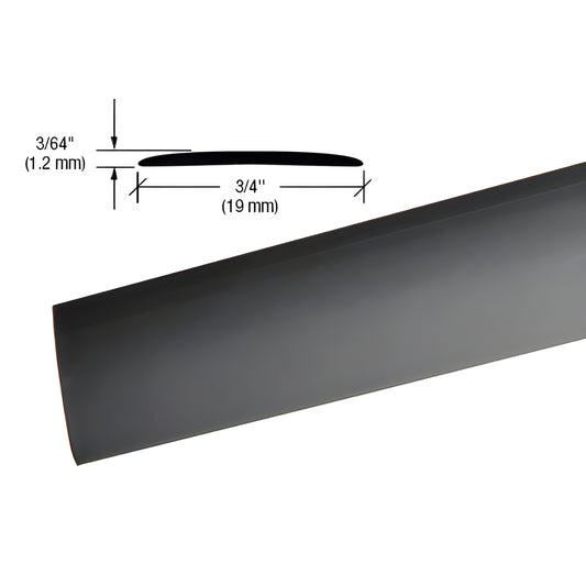 Matte black vinyl shower door trim strip 95in (VFT75MBL), 3/4" wide, pre-applied tape for exterior glass