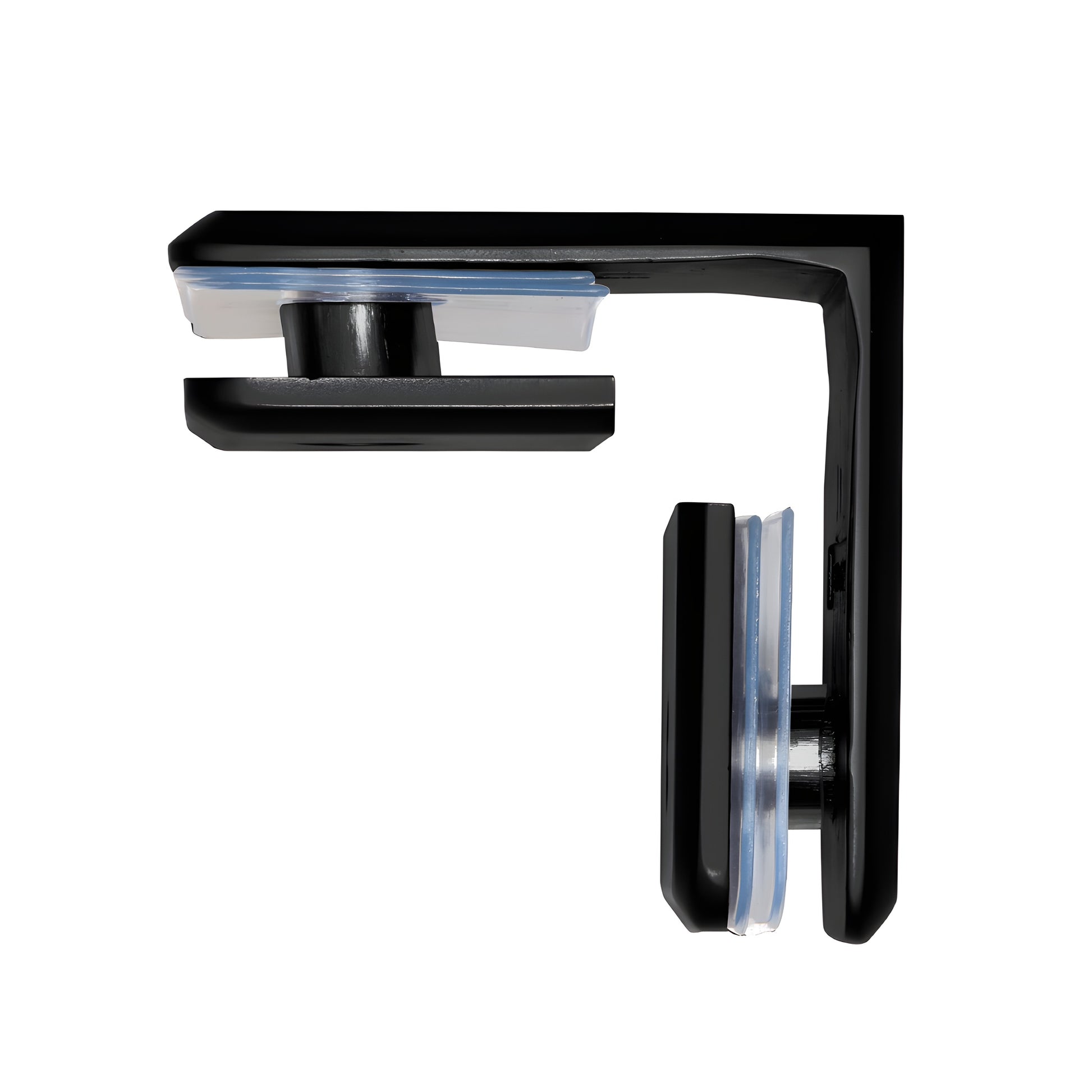 Matte black beveled 90 brass glass-to-glass clamp for 3/8-1/2" shower glass (SKU: BGC90MBL)