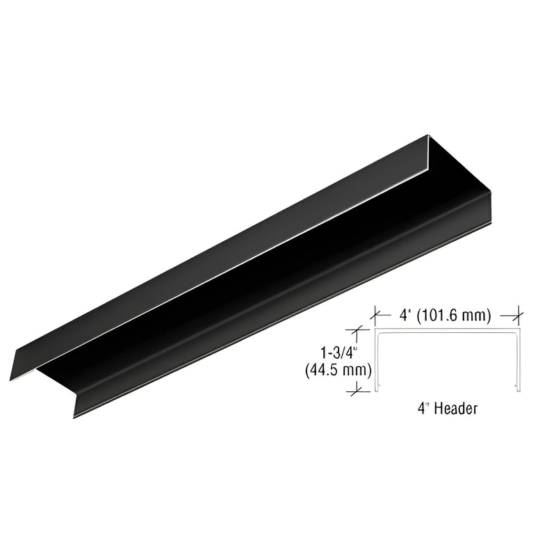Gloss black 1-3/4 x 4 in aluminum header channel for concealed door closers, SKU HC4BLC
