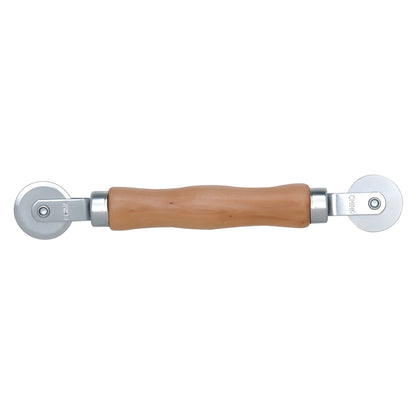 Wood-handled screen & spline roller (SKU PL7505) with two steel wheels - round and concave.