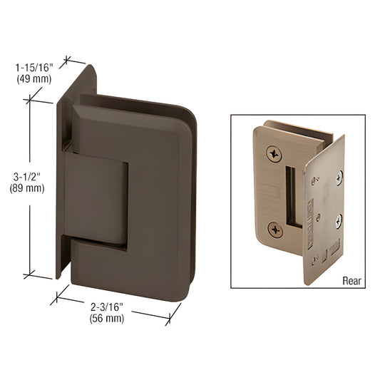 Pinnacle hinge P1N0440RB, oil-rubbed bronze brass shower door hinge, beveled edge, self-centering, fits 8-12mm glass.