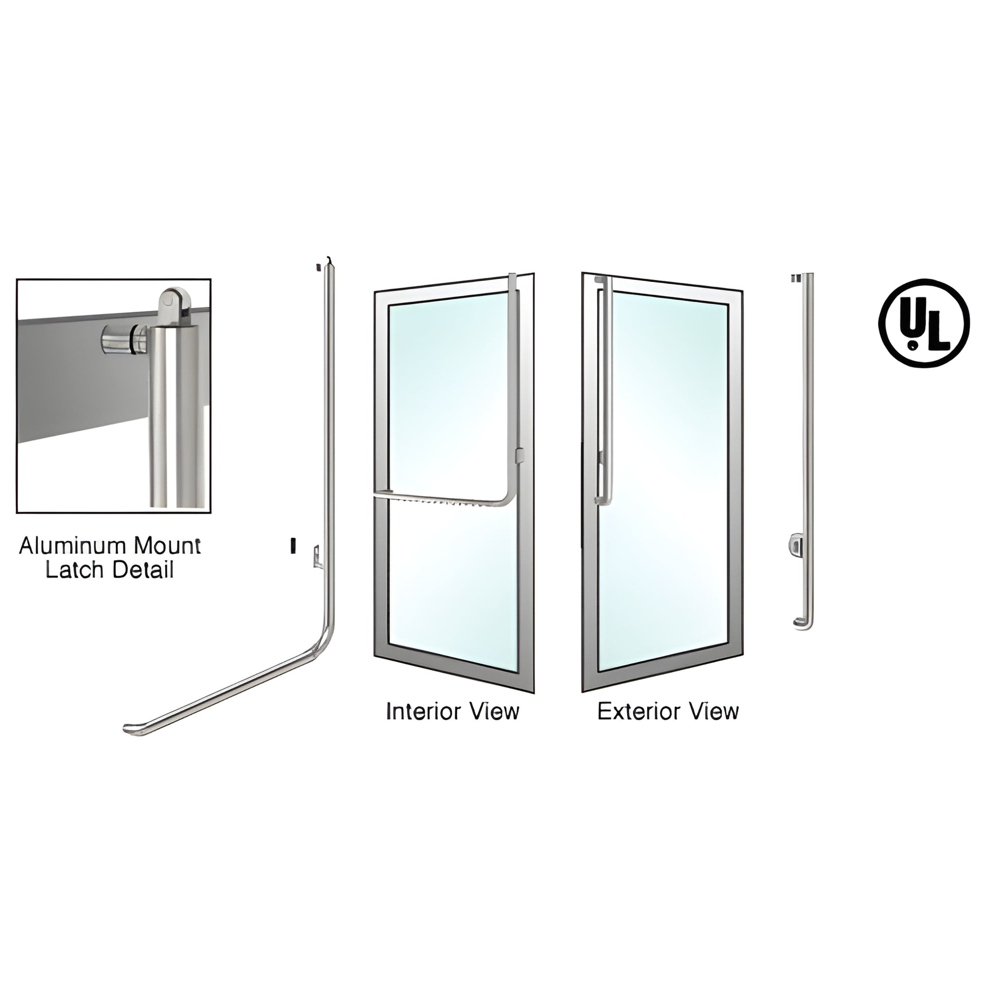 PA100J3AKBS brushed stainless panic handle for glass/aluminum doors - 1-1/4 in vertical tube, interior push bar, top latch