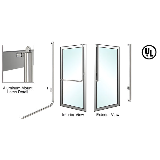 PA100J3AKBS brushed stainless panic handle for glass/aluminum doors - 1-1/4 in vertical tube, interior push bar, top latch