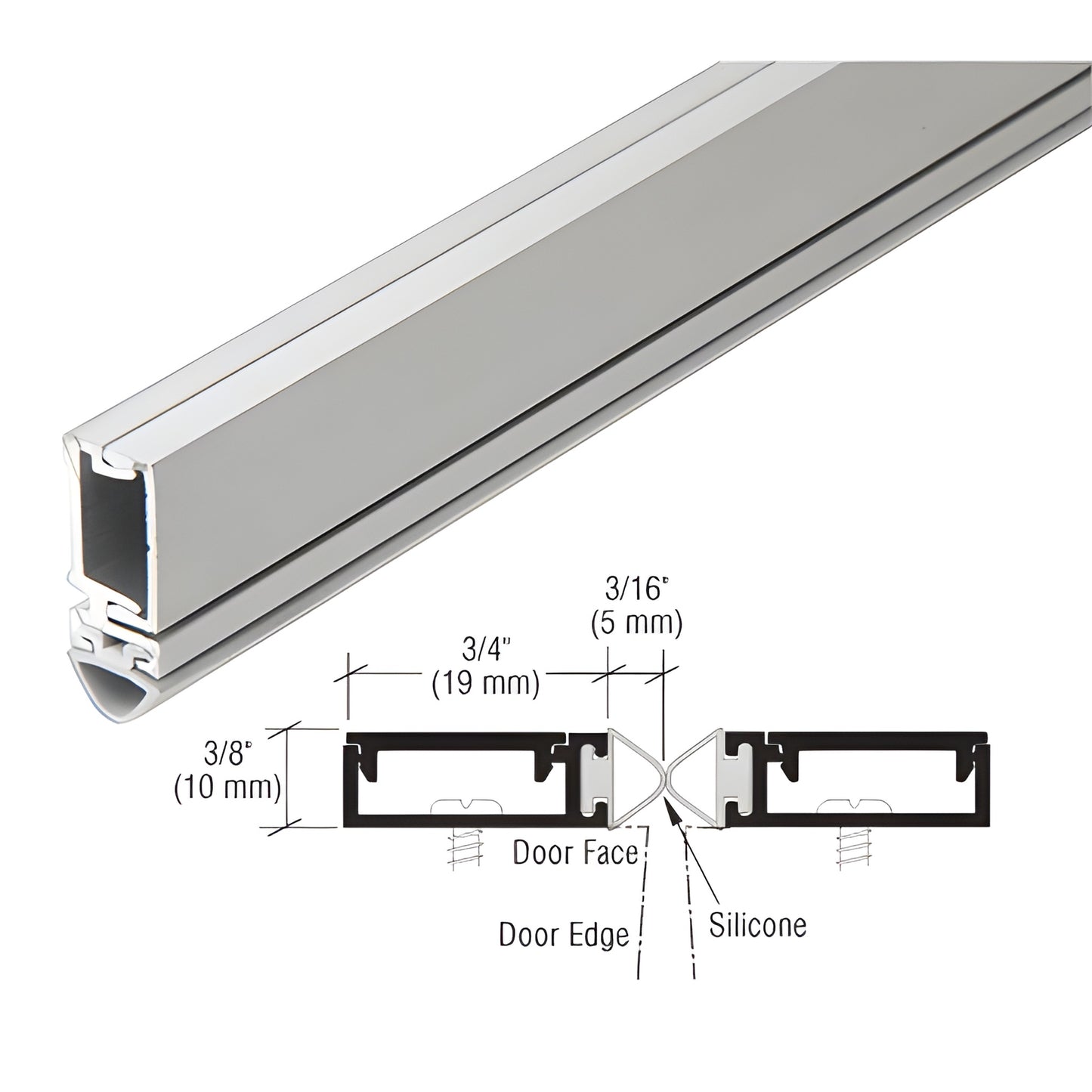 Clear anodized 84in split astragal with silicone bulb seal for double fire doors; concealed snap-on cover, UL classified.