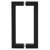Matte black square-corner back-to-back glass door pull handle, 8 in center-to-center, tubular brass. SKU SQ8X8MBL