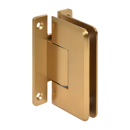 Modern gold brass adjustable shower door hinge (Cologne), wall-mount for 3/8-1/2 in tempered glass.