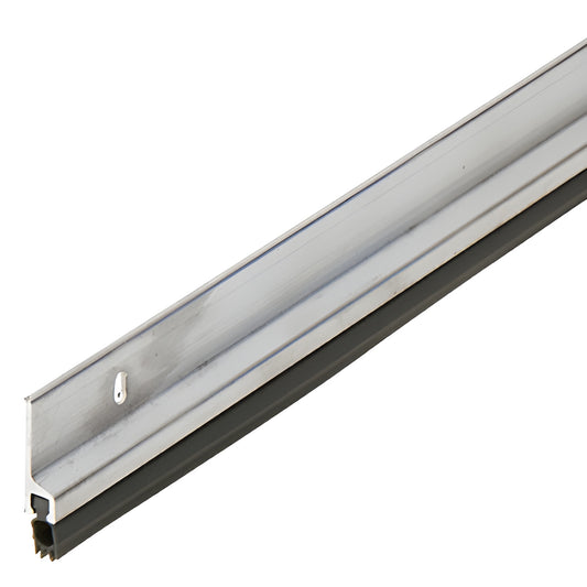 Aluminum extruded jamb weatherseal (SKU 190VA17) with dark vinyl bulb gasket, left-hand beveled profile