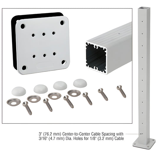 P36CKS: 36 in. silver aluminum square surface-mount cable center post kit with base plate, gasket, screws, washers and bolt c