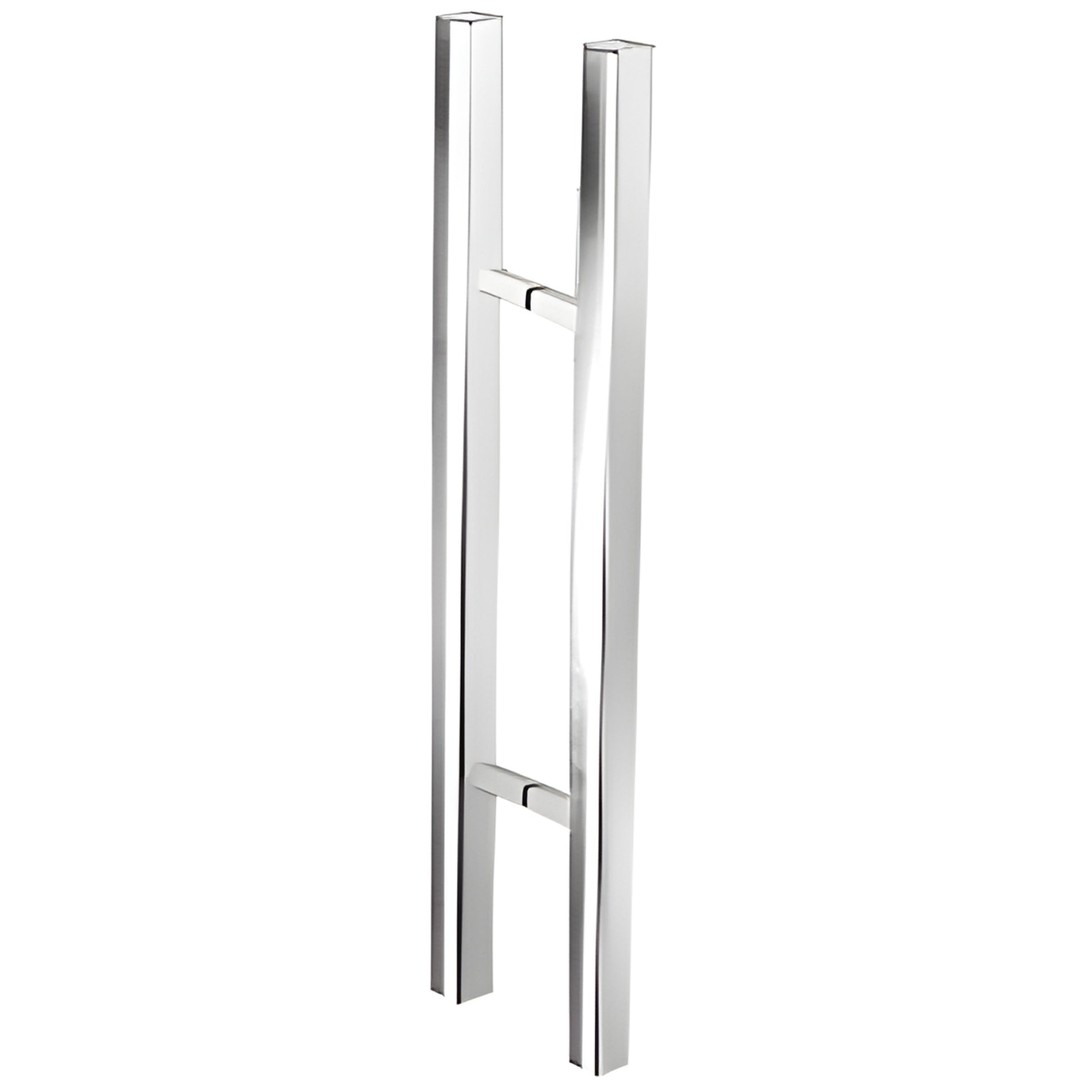 Polished stainless 24" square ladder pull handle for tempered glass doors, back-to-back mount (SKU 24SQSLPPS)