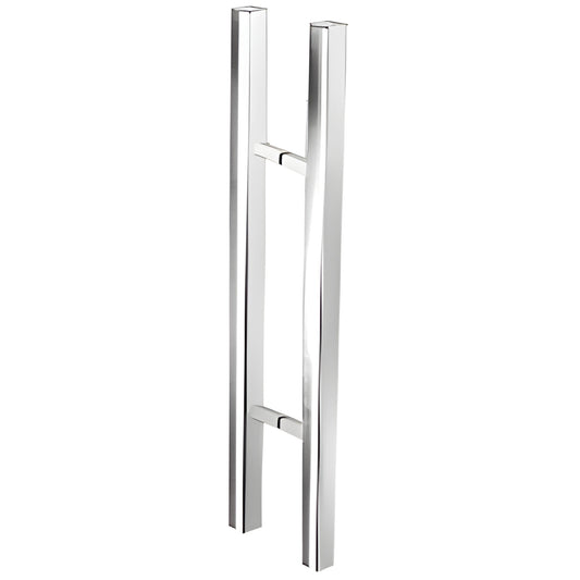 Polished stainless 24" square ladder pull handle for tempered glass doors, back-to-back mount (SKU 24SQSLPPS)