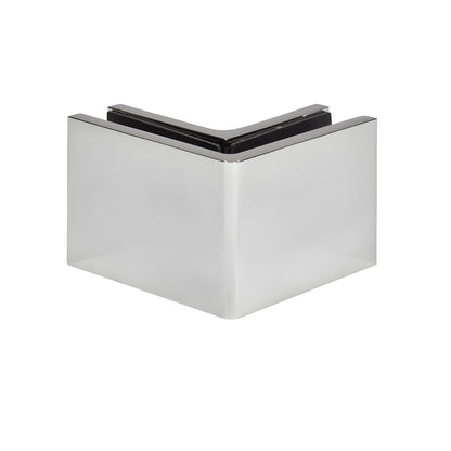 Polished chrome 90 glass clamp (SKU: CCS90CH) for 10-12mm frameless shower panels, hidden snap cover
