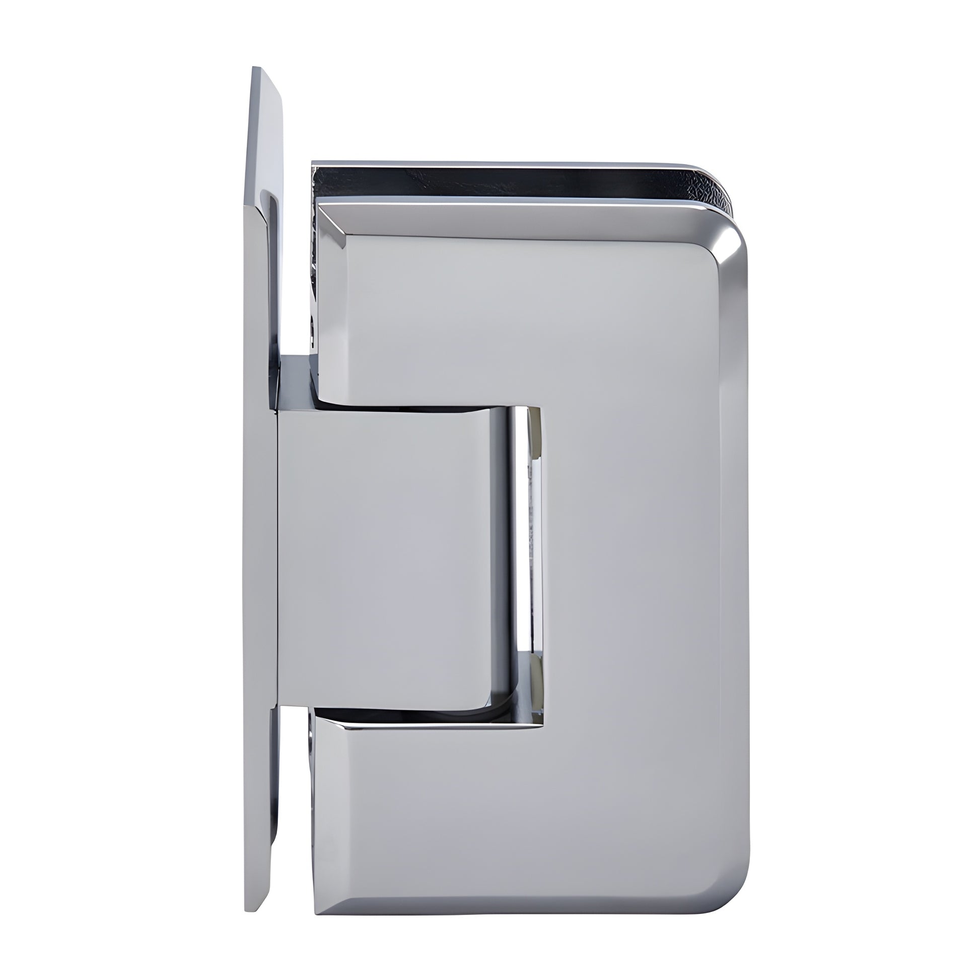 Polished chrome solid-brass Cologne shower hinge, beveled offset back plate, fits 3/8-1/2" glass, 5 preset (SKU C0L544CH)