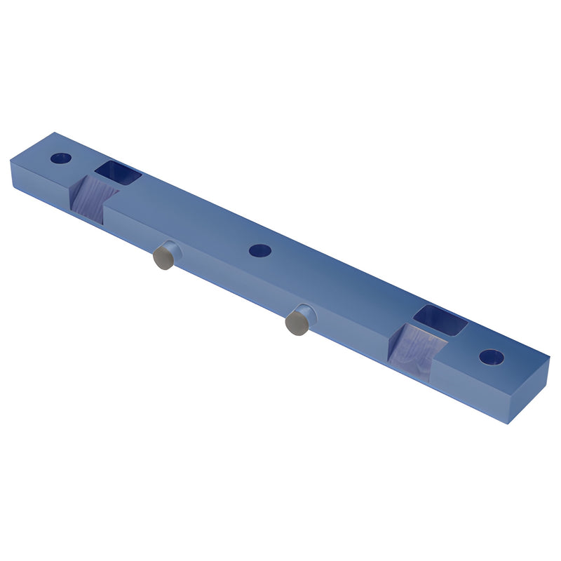 PK2PT powder-coated strike for 1/2" tempered double glass doors, blue finish with two round keeper pins.