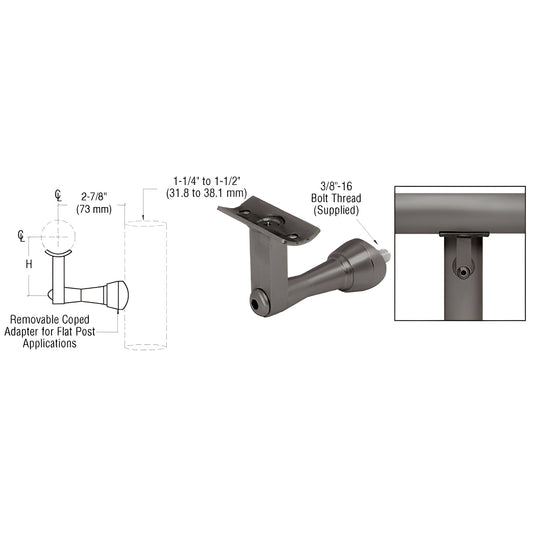 HR2SPDU post-mounted handrail bracket, black bronze aluminum, mounts to Schedule 40 posts, fits 1.5-2" handrail tubing.