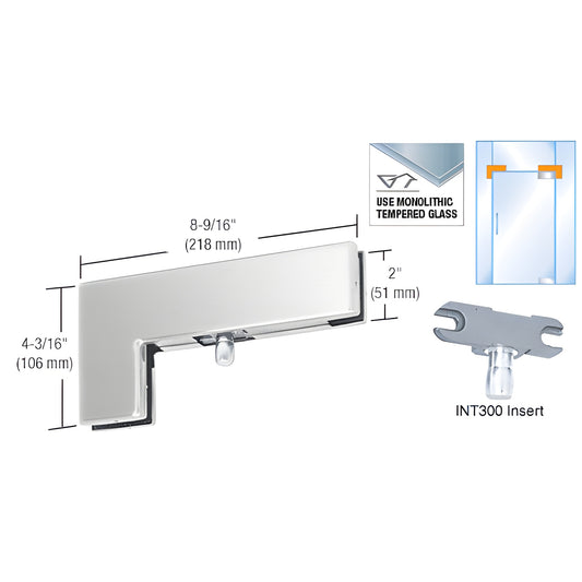 PH40BS brushed stainless sidelite-mounted transom patch for 3/8-1/2" tempered glass with INT300 insert, 8-9/16" length