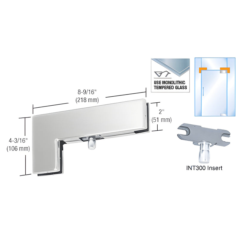 PH40BS brushed stainless sidelite-mounted transom patch for 3/8-1/2" tempered glass with INT300 insert, 8-9/16" length