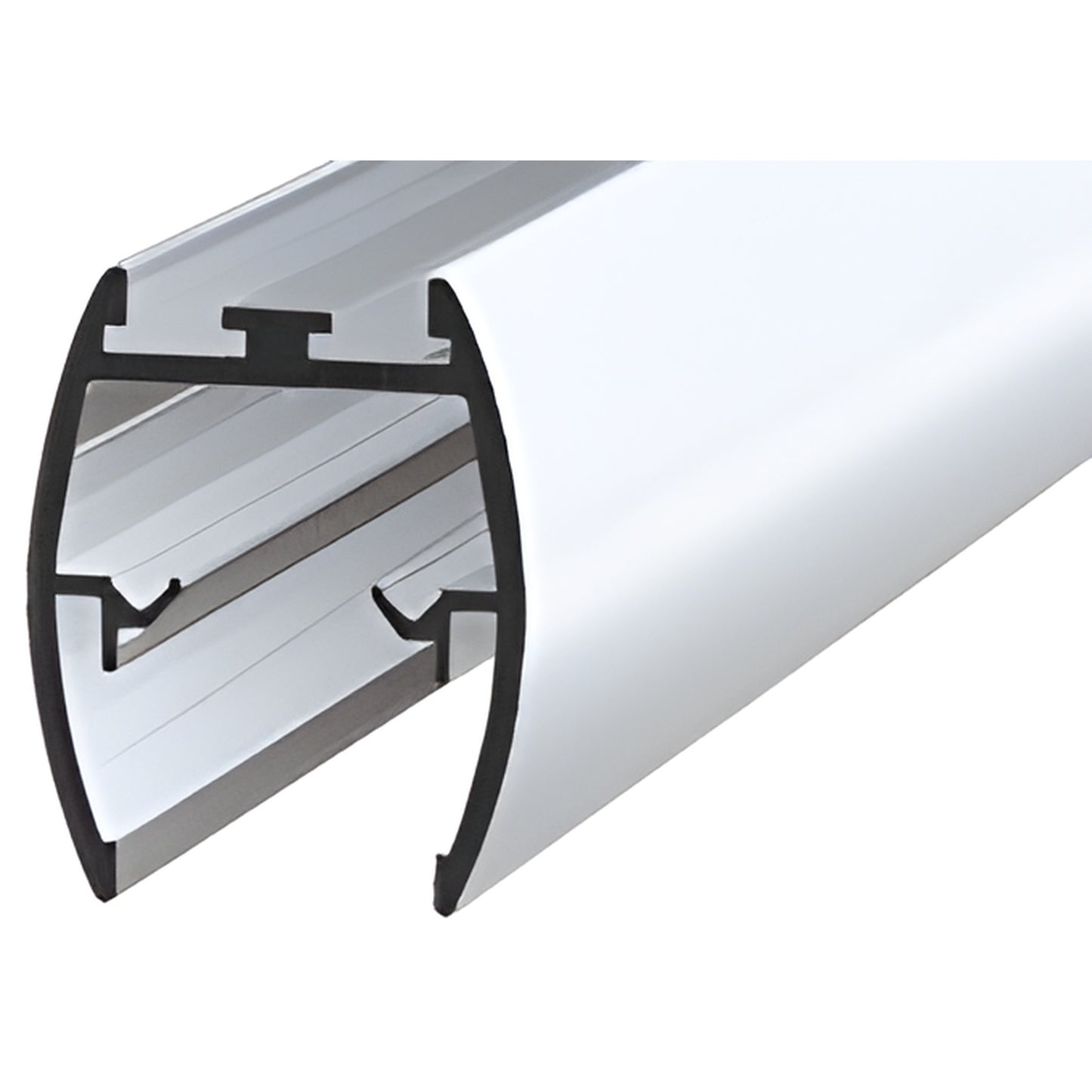 DK61BA brite anodized aluminum top header extrusion for frameless shower doors, 72 in, cross-section view