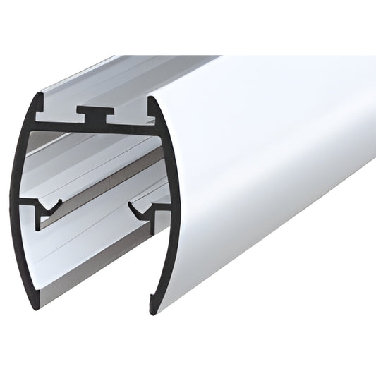 DK61BA brite anodized aluminum top header extrusion for frameless shower doors, 72 in, cross-section view