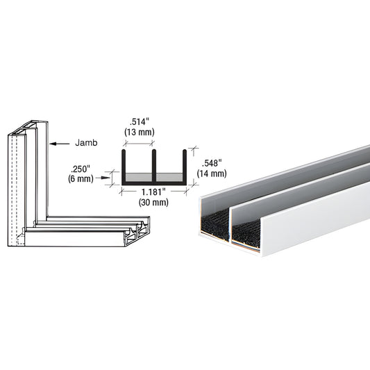 D607A satin anodized aluminum double jamb with sponge rubber lining for sliding glass panels, 144" length