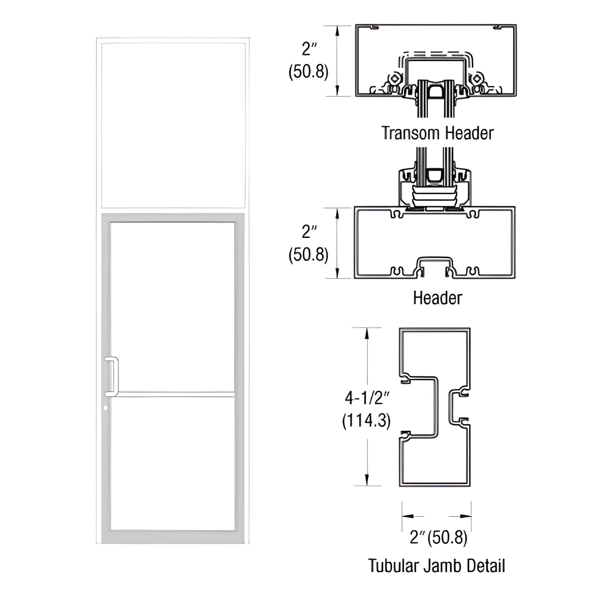 FR91552 white Kynar aluminum transom frame with tubular jambs and threshold, diagram for 36 84 commercial door.